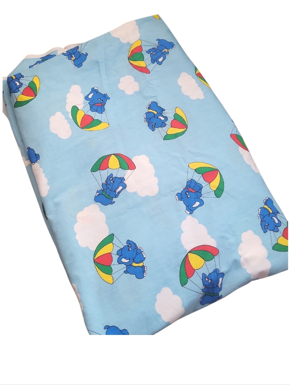 Vintage Baby Elephant Parachute Cotton Fabric Remnant 4 Yards +  Sewing ~ Craft